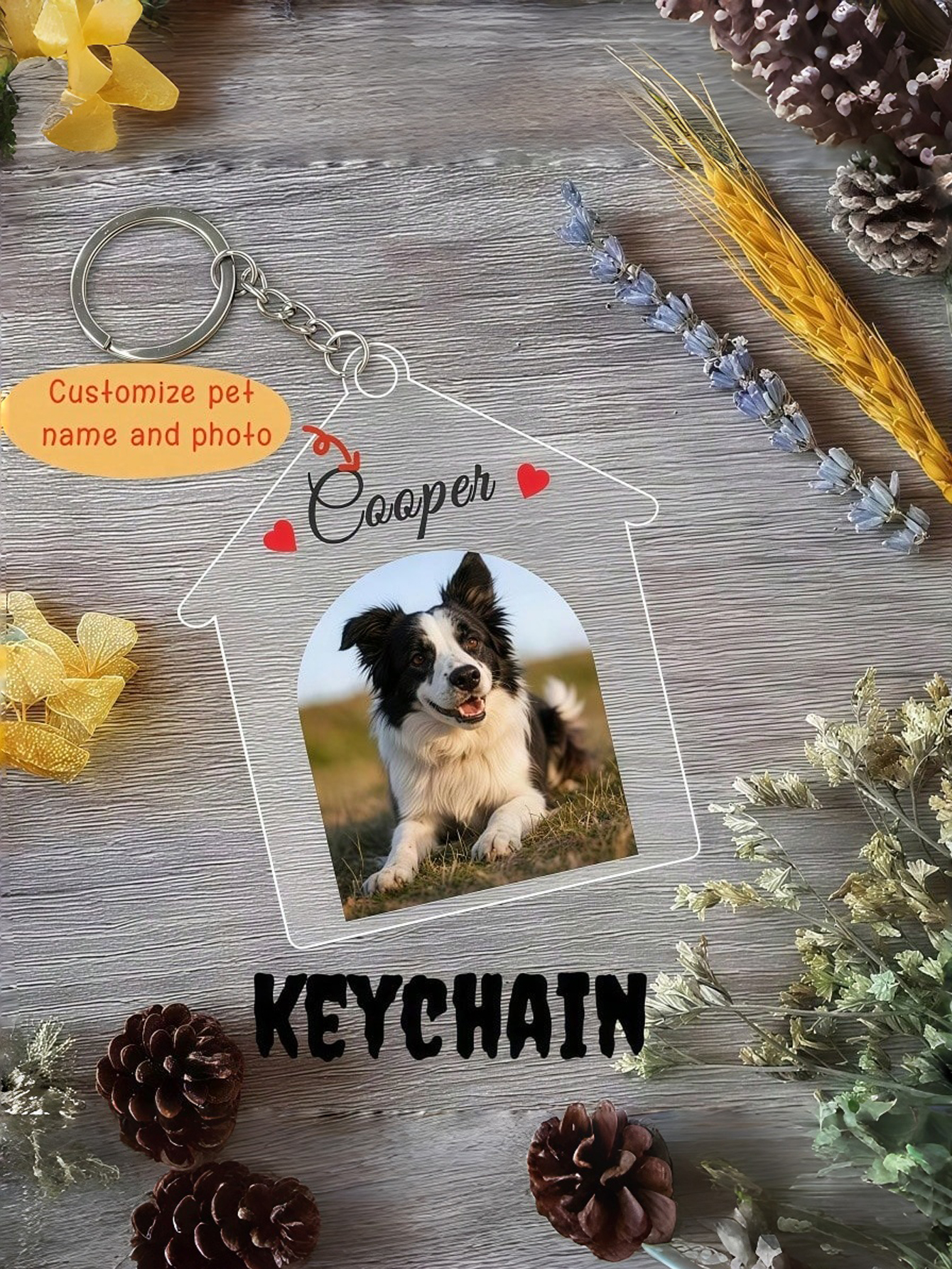 Custom House-Shaped Pet Photo Keychain